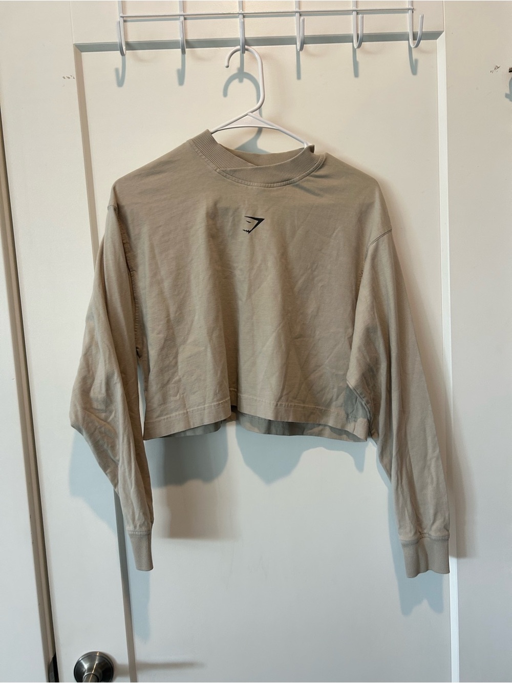 Gymshark Lifting Graphic Cropped Long Sleeve Top — Beige Taupe